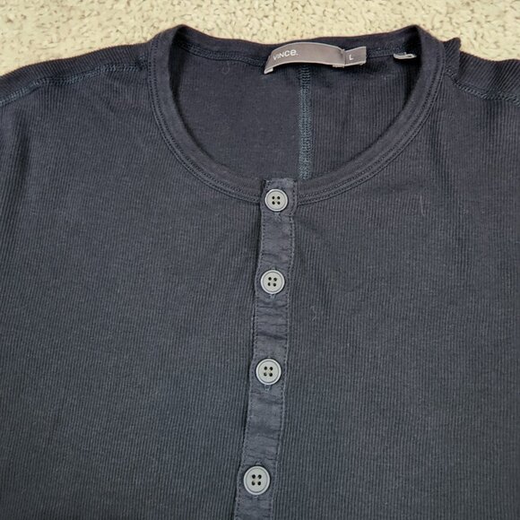 Vince Long Sleeve Henley Tee Dark Navy Size Large L Soft Cotton Casual Classic - Picture 5 of 8
